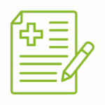 aerztliche Verordnungen Icon Dokument mit Stift